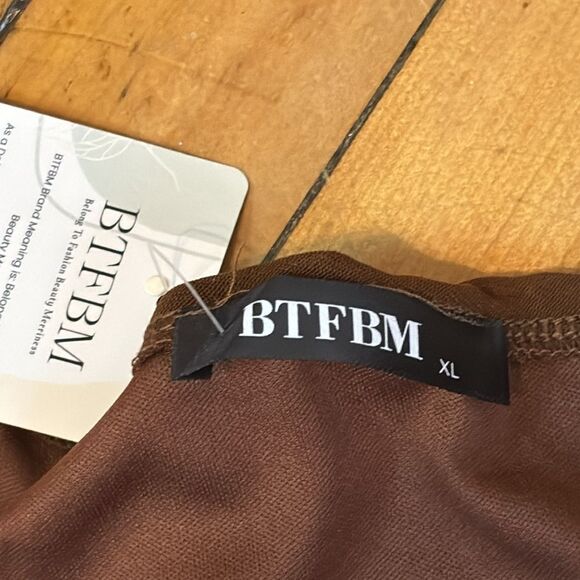 NWT BTFBM Brown One Shoulder Ruched Dress Sheer Long Sleeve Side Cut Out Size XL - Picture 4 of 6